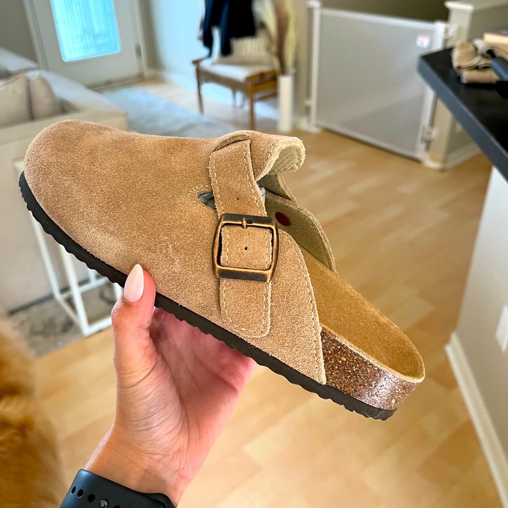 Tan colored clogs